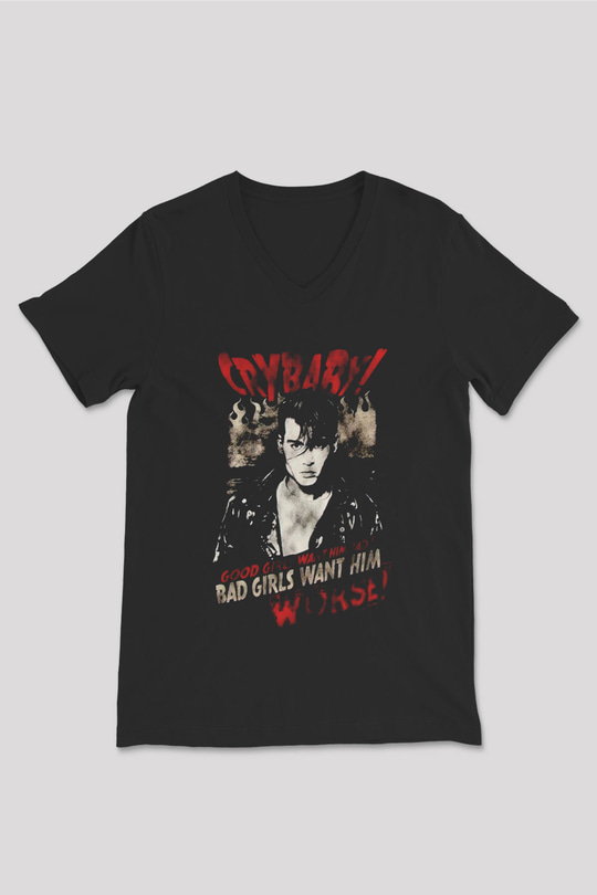 Cry-Baby Siyah Unisex  V Yaka Tişört