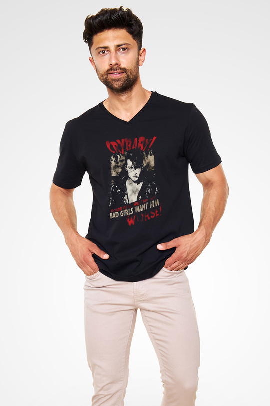 Cry-Baby Siyah Unisex  V Yaka Tişört