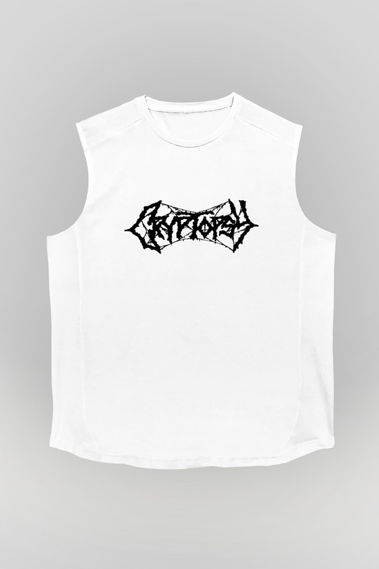 Cryptopsy Baskılı Beyaz Unisex Kolsuz Tişört - Tshirt