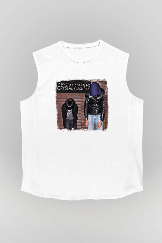 Crystal Castles Baskılı Unisex Beyaz Kolsuz Tişört