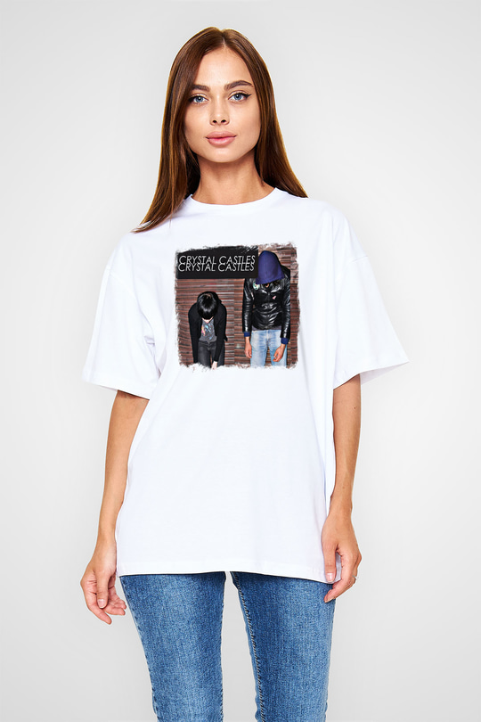 Crystal Castles Baskılı Unisex Beyaz Oversize Tişört