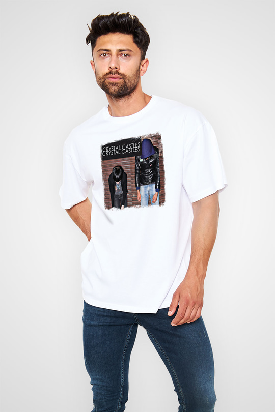 Crystal Castles Baskılı Unisex Beyaz Oversize Tişört