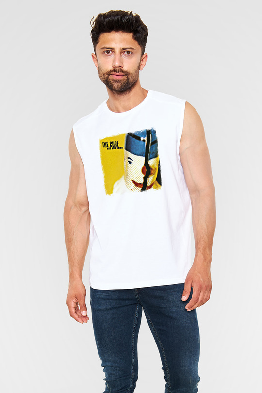 Cure Baskılı Unisex Beyaz Kolsuz Tişört