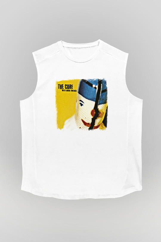 Cure Baskılı Unisex Beyaz Kolsuz Tişört