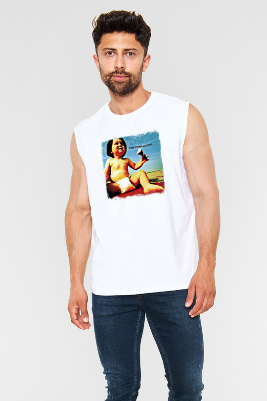 Cure Baskılı Unisex Beyaz Kolsuz Tişört
