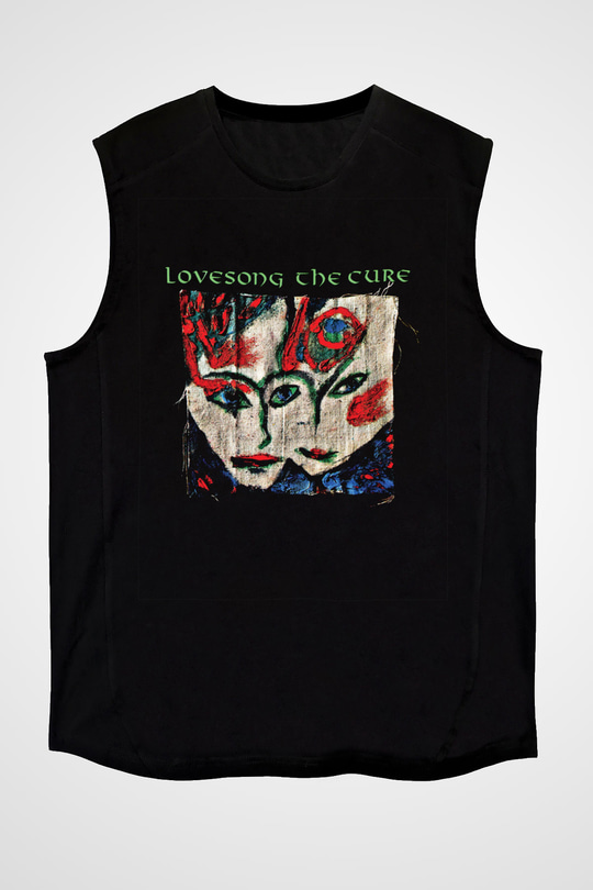 Cure Baskılı Unisex Siyah Kolsuz Tişört