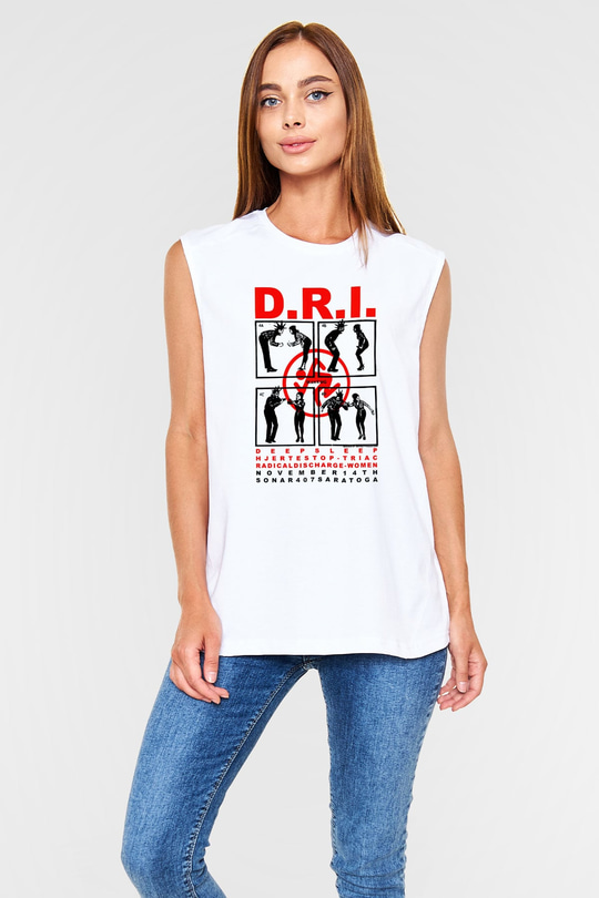 D.R.I Beyaz Unisex Kolsuz Tişört