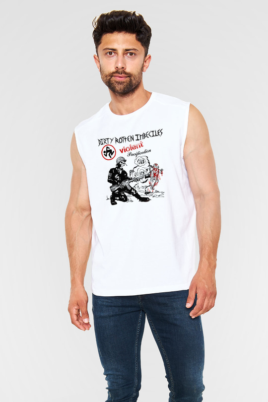 D.R.I Beyaz Unisex Kolsuz Tişört