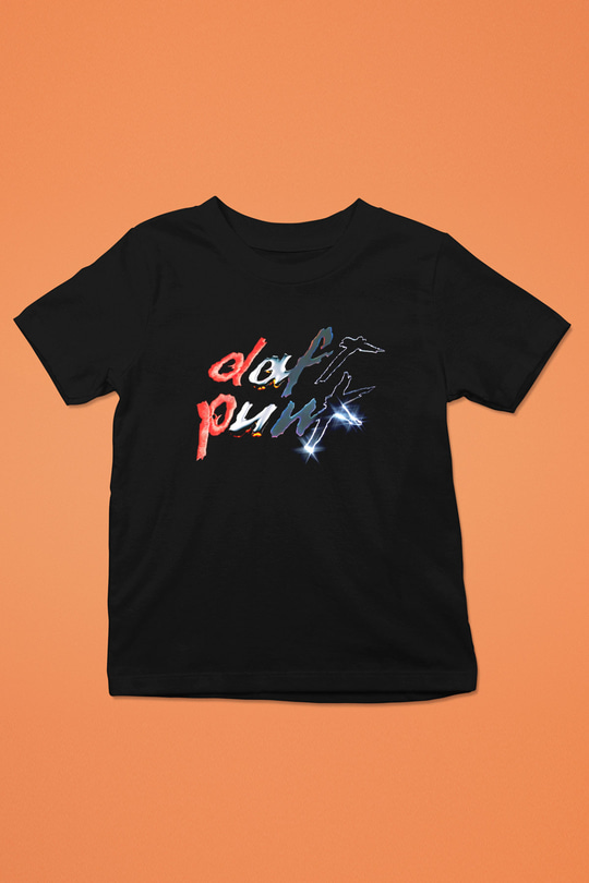 Daft Punk Baskılı Siyah Unisex Çocuk Tişört