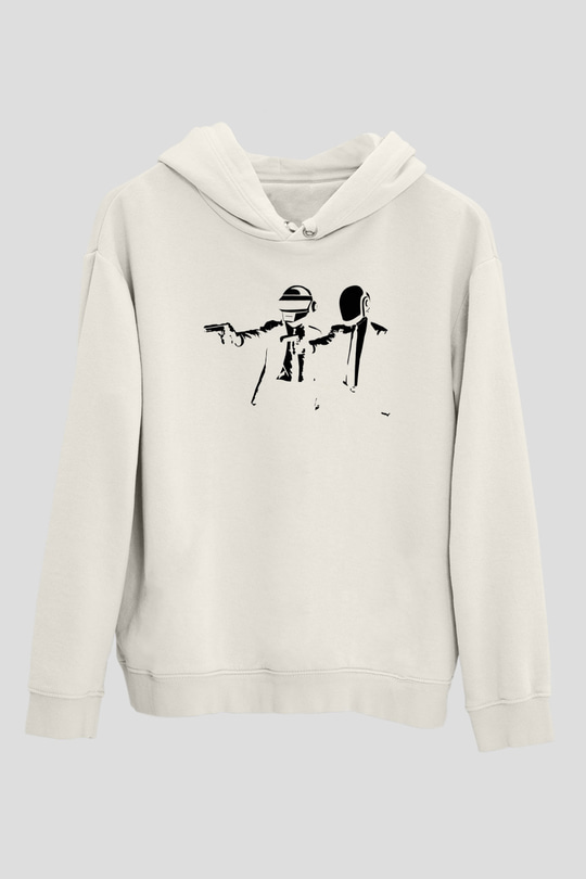 Daft Punk Beyaz Unisex Kapüşonlu Sweatshirt
