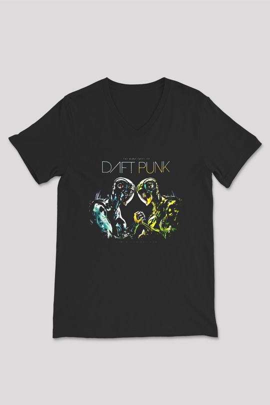 Daft Punk Siyah Unisex V Yaka Tişört