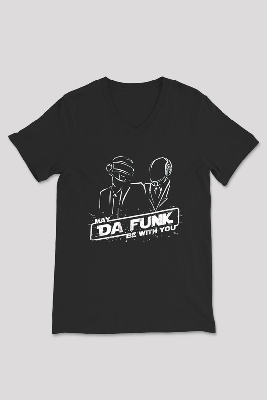 Daft Punk Siyah Unisex V Yaka Tişört