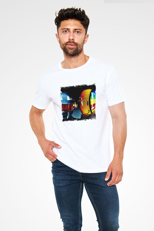 Daft PunkBaskılı Beyaz Tişört