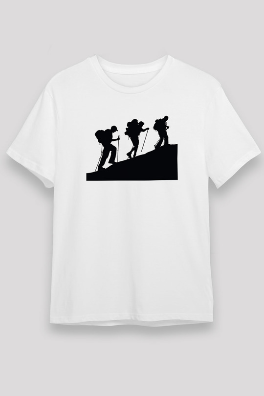 Dağcılık Baskılı Unisex Beyaz Tişört - Tshirt