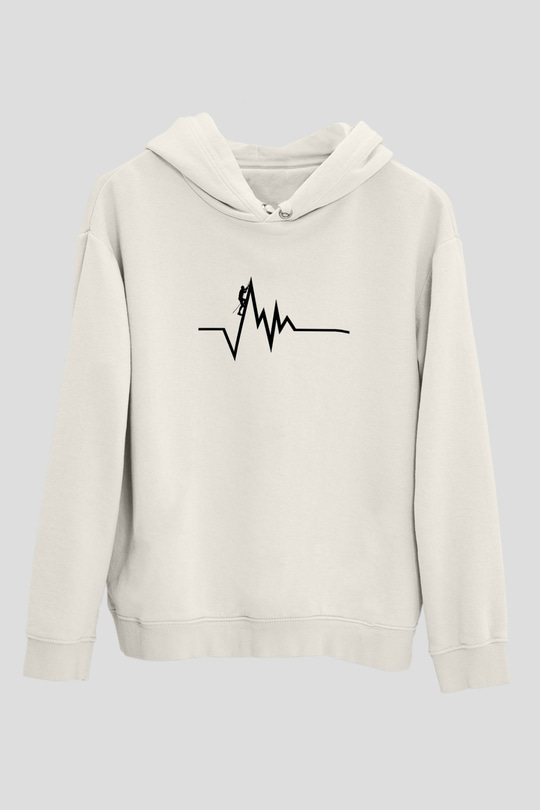 Dağcılık Baskılı Unisex Ekru Hoodie