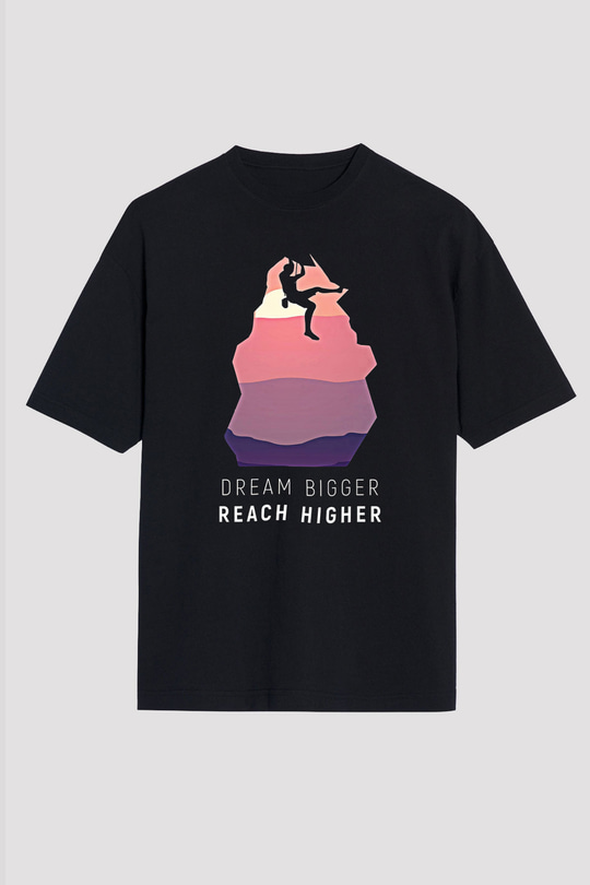 Dağcılık - Mountaineering Baskılı Unisex Siyah Oversize Tişört