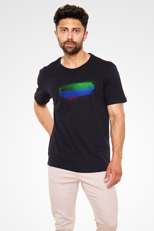 Dağıstan - Republic Dagestan Bayrağı Baskılı Unisex Siyah Tişört