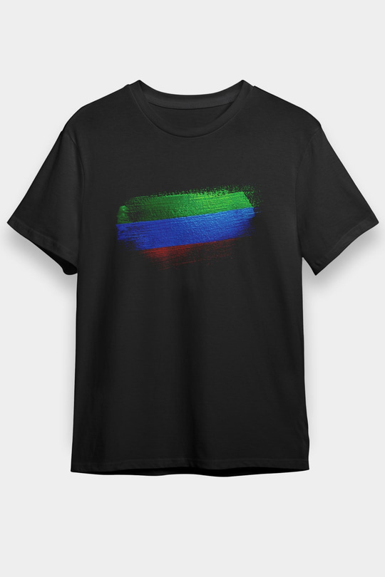 Dağıstan - Republic Dagestan Bayrağı Baskılı Unisex Siyah Tişört