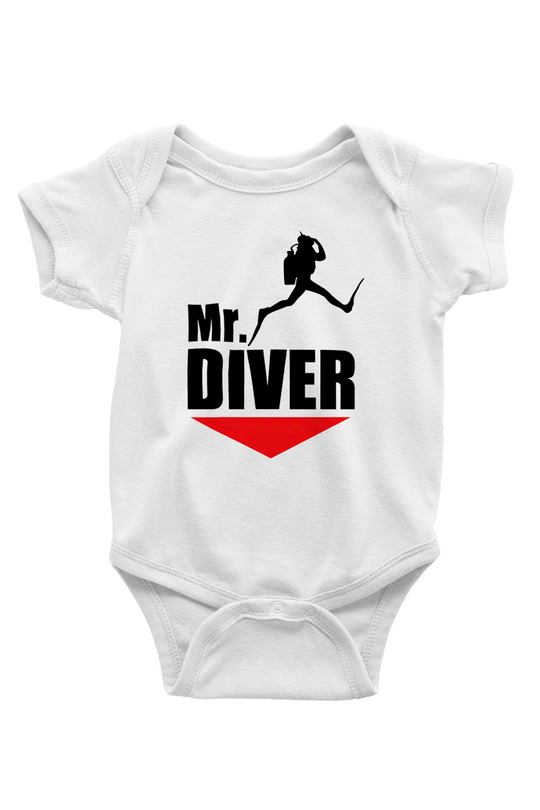 Dalgıç Baskılı Beyaz Unisex Bebek Body - Zıbın