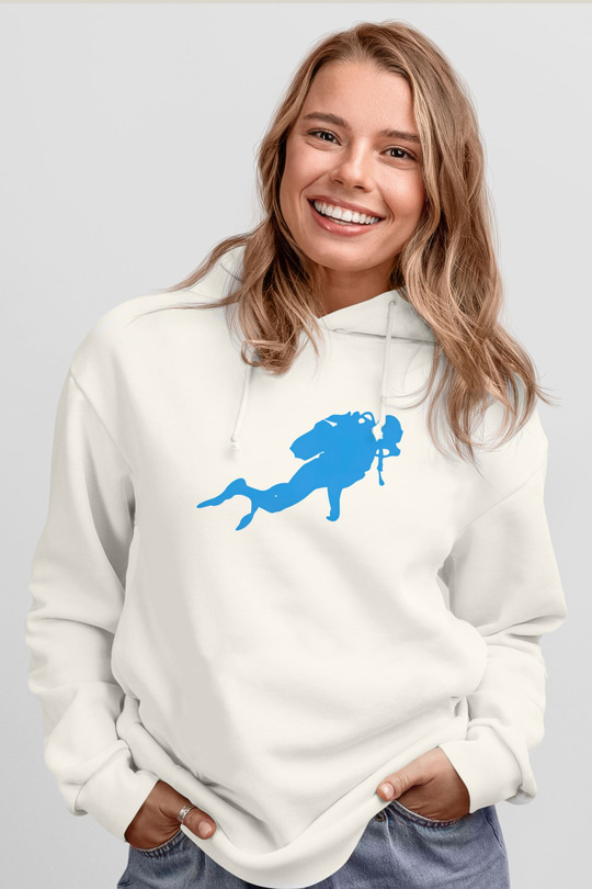 Dalgıç Beyaz Unisex Hoodie