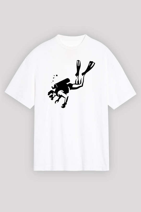 Dalgıç Beyaz Unisex Oversize Tişört T-Shirt