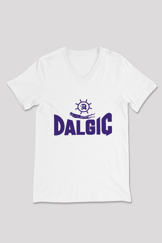 Dalgıç Beyaz Unisex V Yaka Tişört T-Shirt