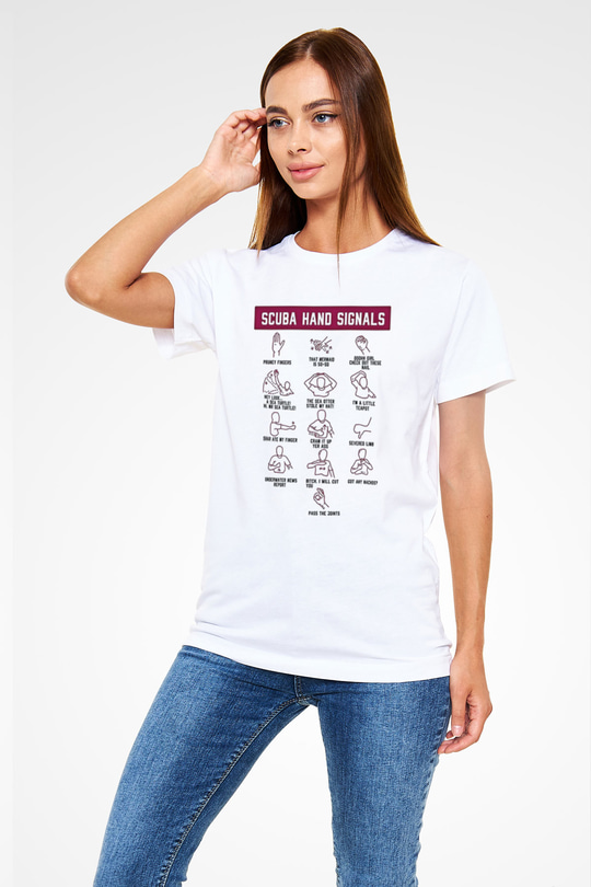 Dalgıçlık Baskılı Unisex Beyaz Tişört - Tshirt