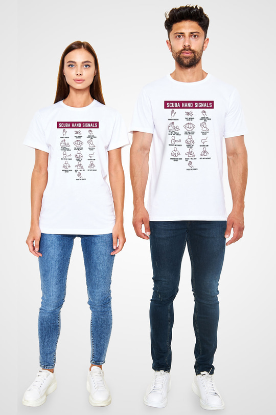 Dalgıçlık Baskılı Unisex Beyaz Tişört - Tshirt