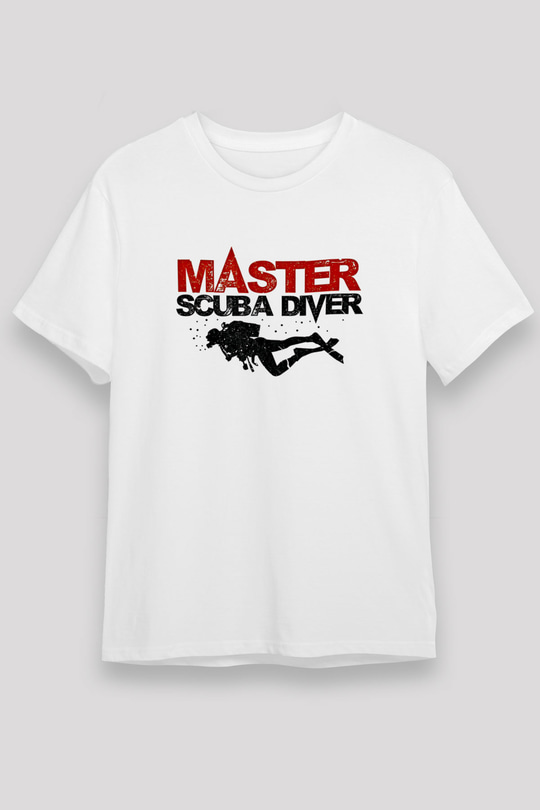 Dalgıçlık Baskılı Unisex Beyaz Tişört - Tshirt
