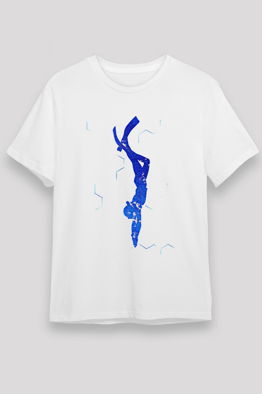 Dalgıçlık Baskılı Unisex Beyaz Tişört - Tshirt