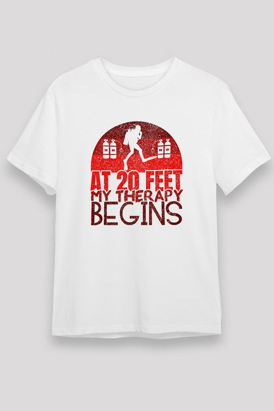 Dalgıçlık Baskılı Unisex Beyaz Tişört - Tshirt