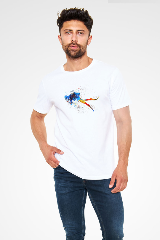 Dalgıçlık Baskılı Unisex Beyaz Tişört - Tshirt