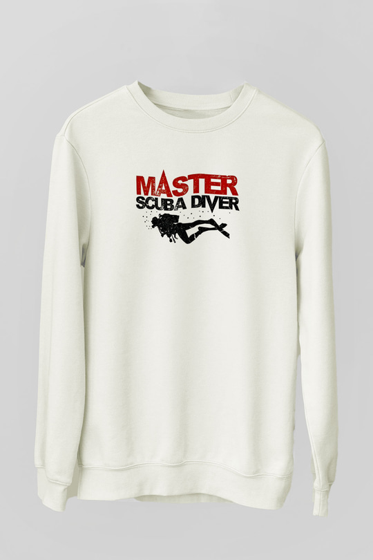 Dalgıçlık Baskılı Unisex Ekru Sweatshirt