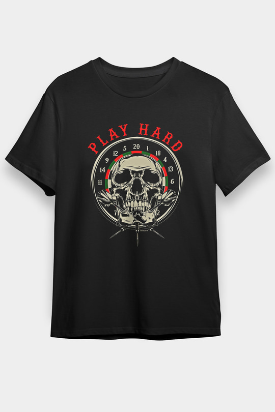 Dart Baskılı Unisex Siyah Tişört - Tshirt