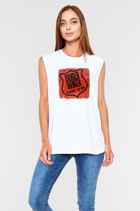 Danger Danger Baskılı Unisex Beyaz Kolsuz Tişört
