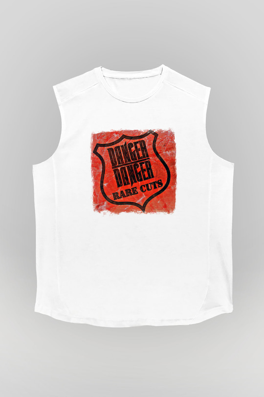 Danger Danger Baskılı Unisex Beyaz Kolsuz Tişört