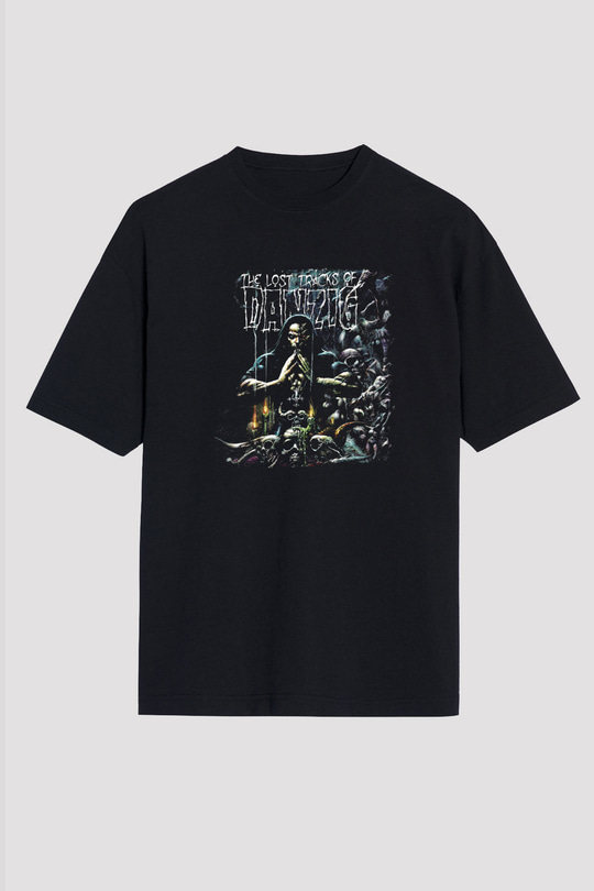 Danzig Baskılı Unisex Siyah Oversize Tişört