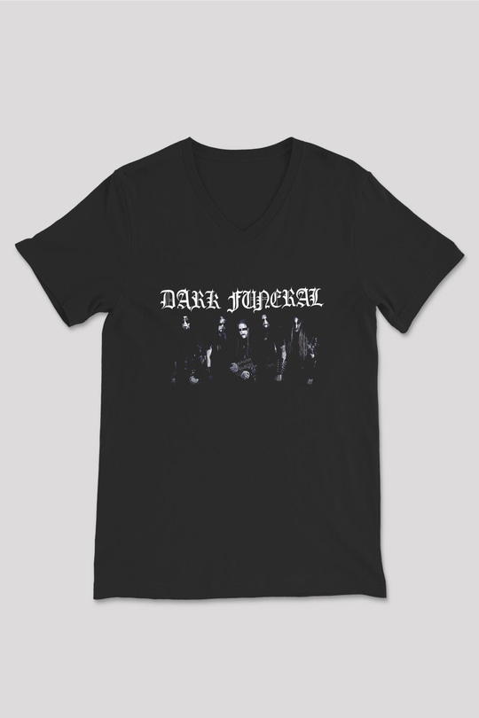 Dark Funeral Baskılı Unisex Siyah V Yaka Tişört - Tshirt