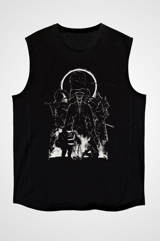 Dark Souls Baskılı Unisex Siyah Kolsuz Tişört - Tshirt