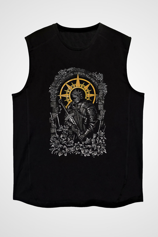 Dark Souls Baskılı Unisex Siyah Kolsuz Tişört - Tshirt
