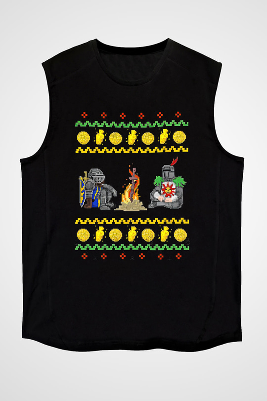 Dark Souls Baskılı Unisex Siyah Kolsuz Tişört - Tshirt