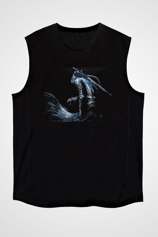 Dark Souls Baskılı Unisex Siyah Kolsuz Tişört - Tshirt
