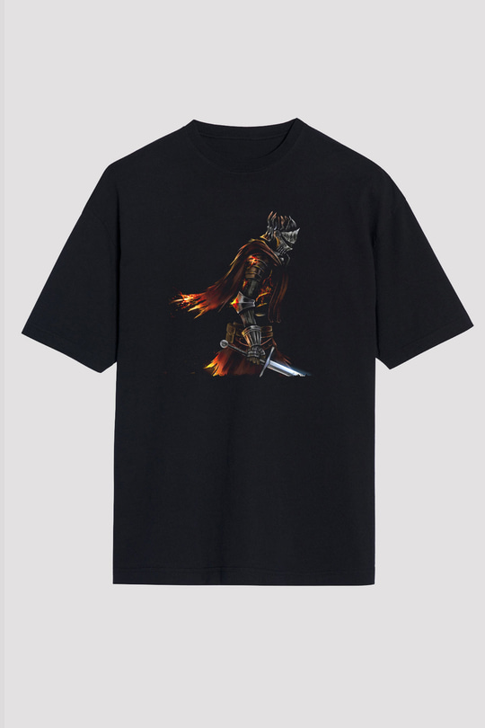 Dark Souls Baskılı Unisex Siyah Oversize Tişört - Tshirt