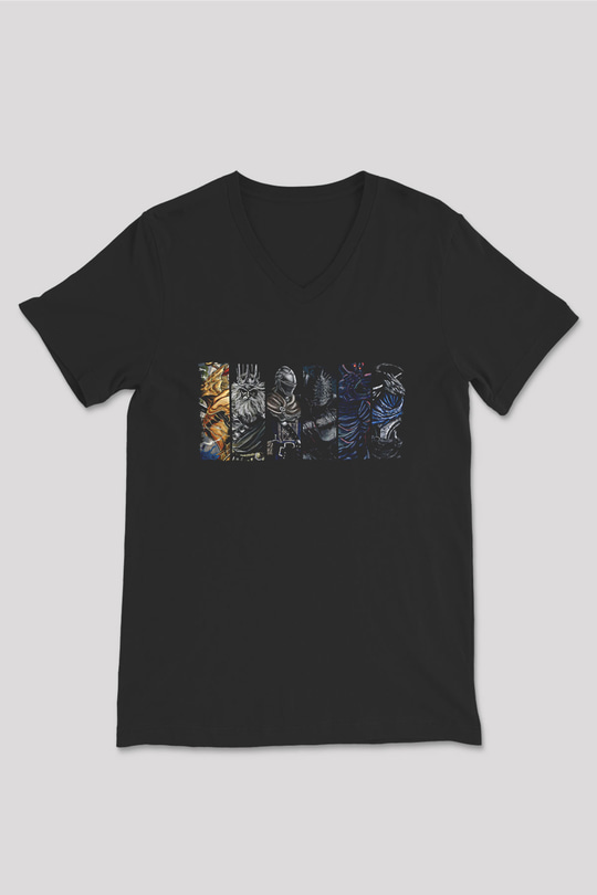 Dark Souls Baskılı Unisex Siyah V Yaka Tişört - Tshirt