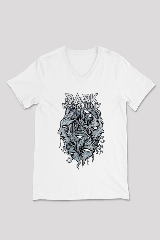 Dark Tranquillity Beyaz Unisex V Yaka Tişört
