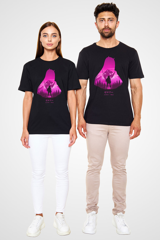 Darling İn The Franxx Baskılı Unisex Siyah Tişört - Tshirt