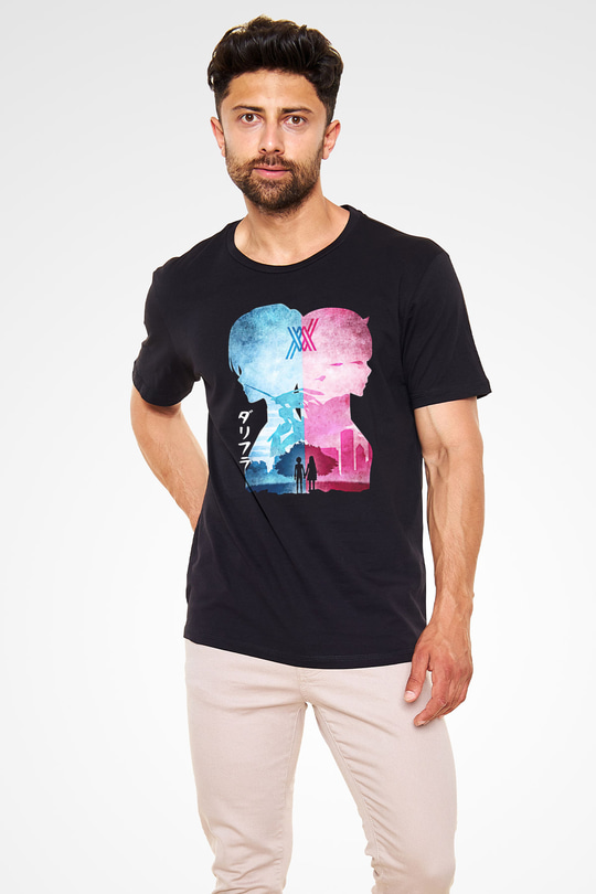 Darling İn The Franxx Baskılı Unisex Siyah Tişört - Tshirt