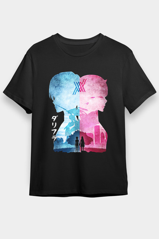 Darling İn The Franxx Baskılı Unisex Siyah Tişört - Tshirt
