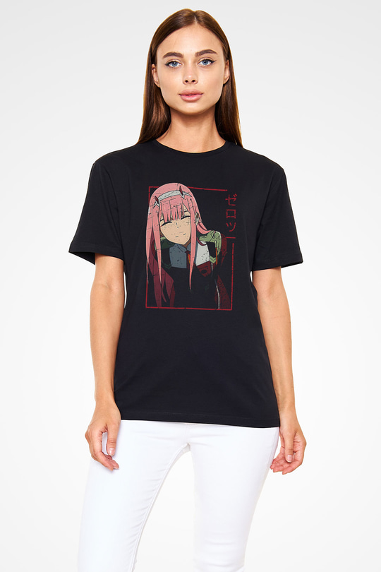 Darling İn The Franxx Baskılı Unisex Siyah Tişört - Tshirt