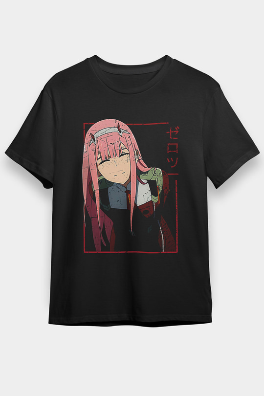 Darling İn The Franxx Baskılı Unisex Siyah Tişört - Tshirt